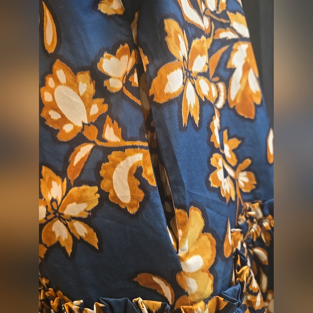 Tyler Boe Women's Small Sammy Grand Floral Dress Navy 100% Cotton With Pockets - Picture 5 of 10